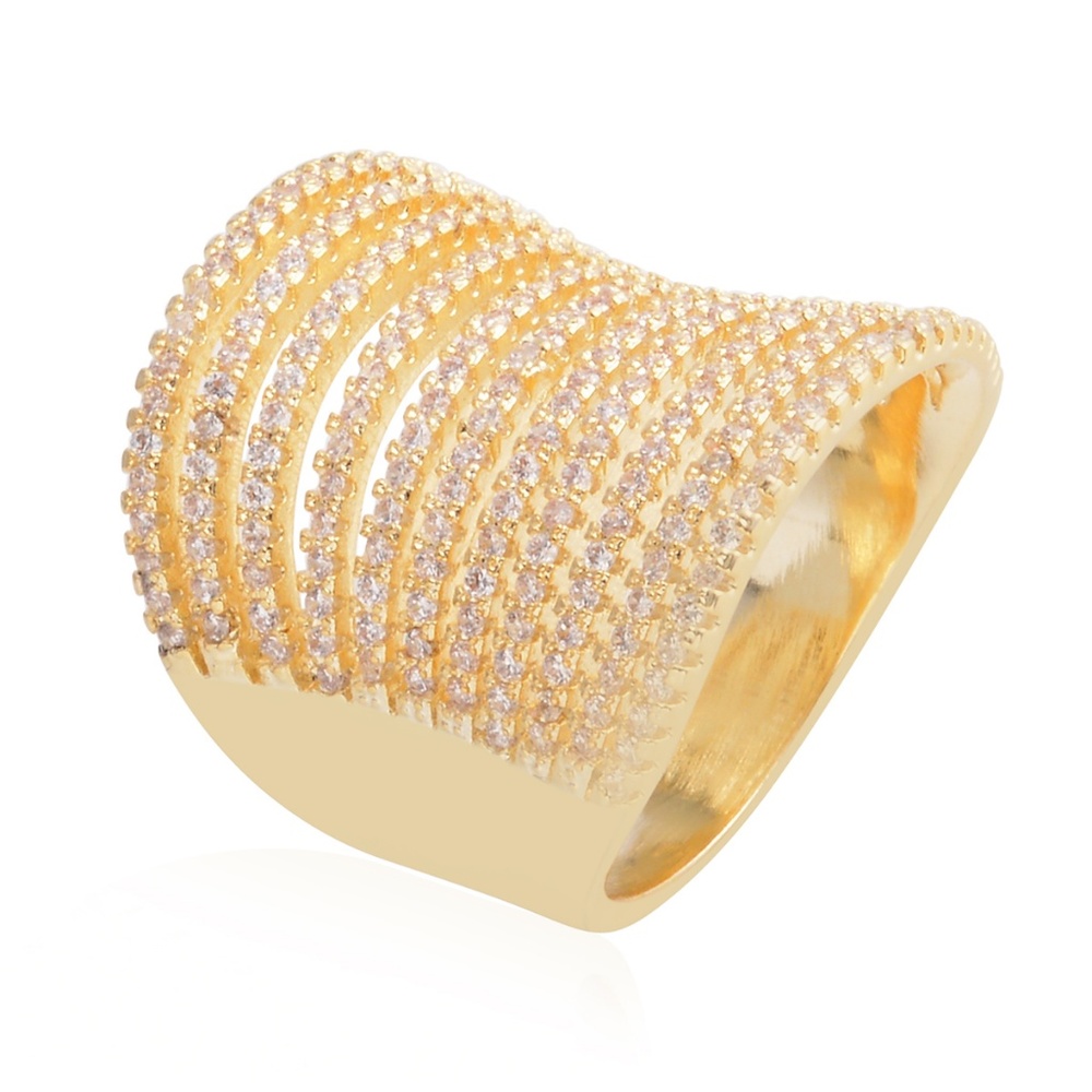 Simulated Diamond Goldtone Concave Split Ring - image 5